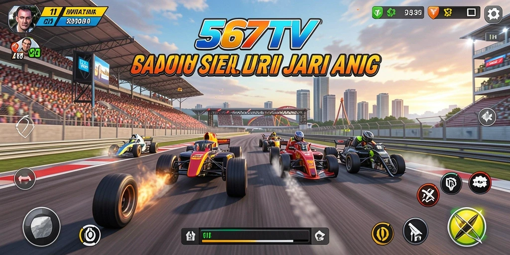 Tampilan gameplay balapan seru di 567TV dengan mobil kustom.
