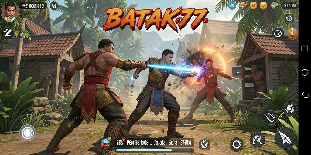 Tampilan gameplay menegangkan di BATIK77 dengan aksi pertempuran yang seru.