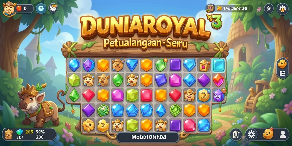 Tampilan gameplay seru dari DUNIAROYAL dengan elemen match-3 yang menarik.