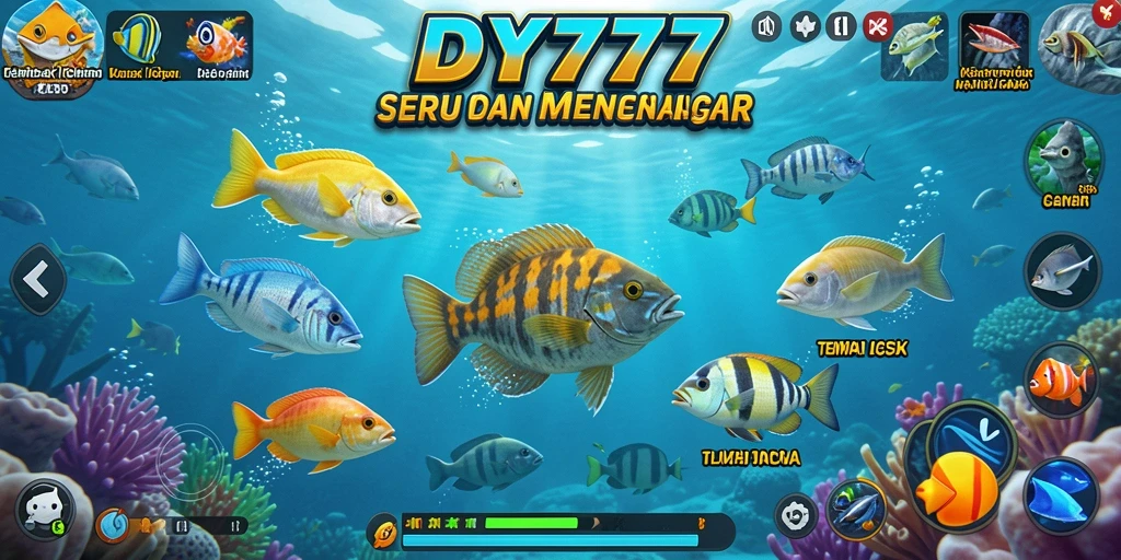 Gameplay seru Tembak Ikan di DY777 dengan berbagai jenis ikan.