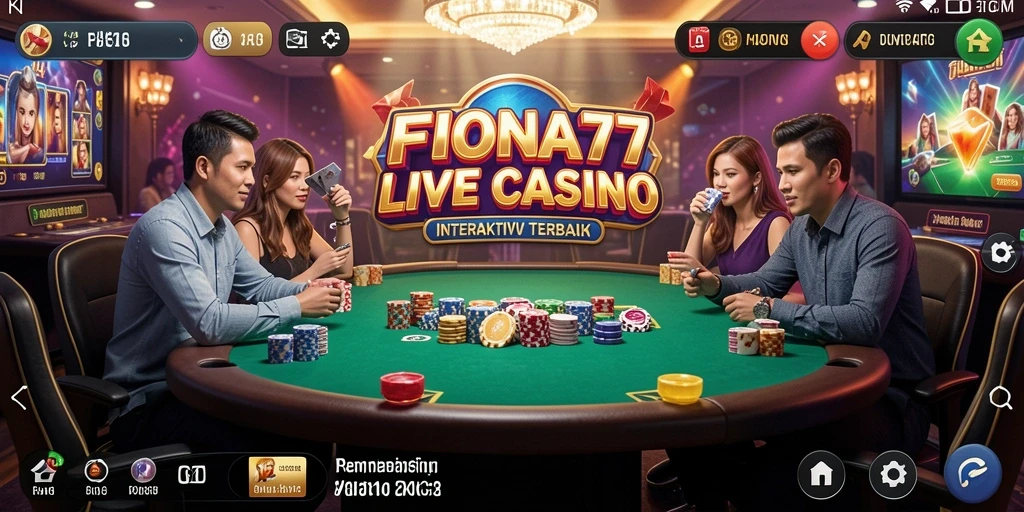 Tampilan utama <strong>FIONA77</strong> dengan dealer langsung di meja kasino.