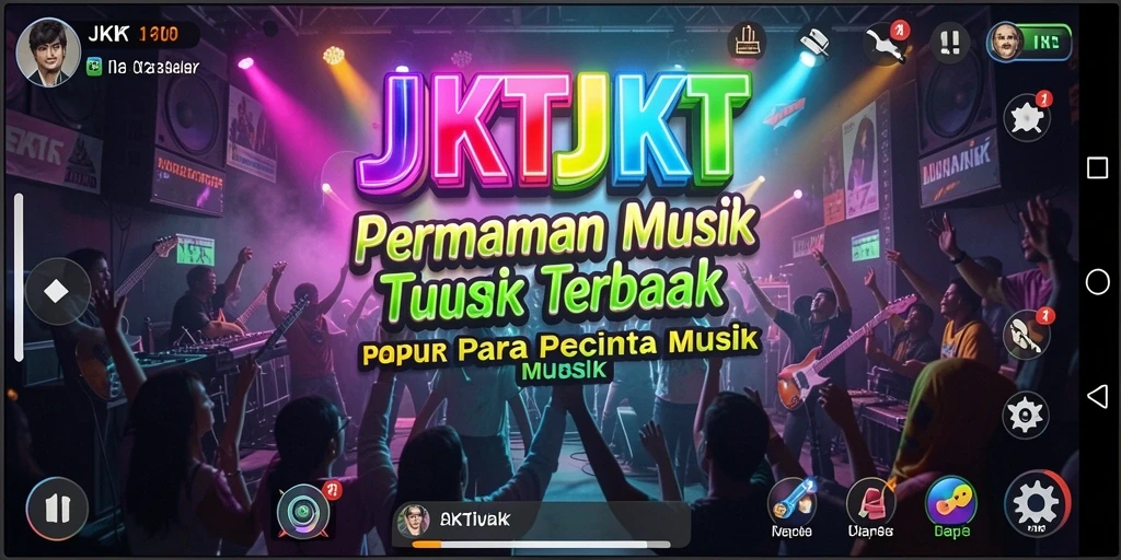 Tampilan utama JKTJKT menampilkan gameplay musik yang interaktif.