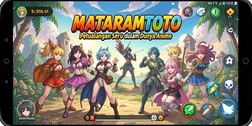 Tampilan gameplay seru dalam MATARAMTOTO, memperlihatkan pertarungan karakter anime.