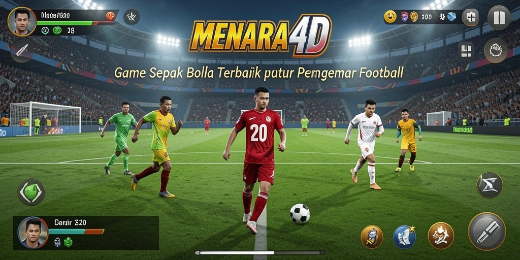 Tampilan gameplay MENARA4D dengan aksi seru di lapangan sepak bola.